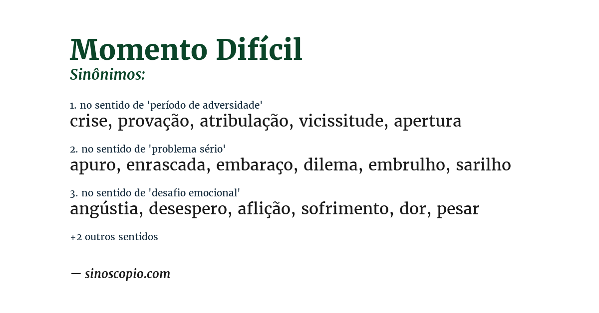 Sinônimo de momento difícil