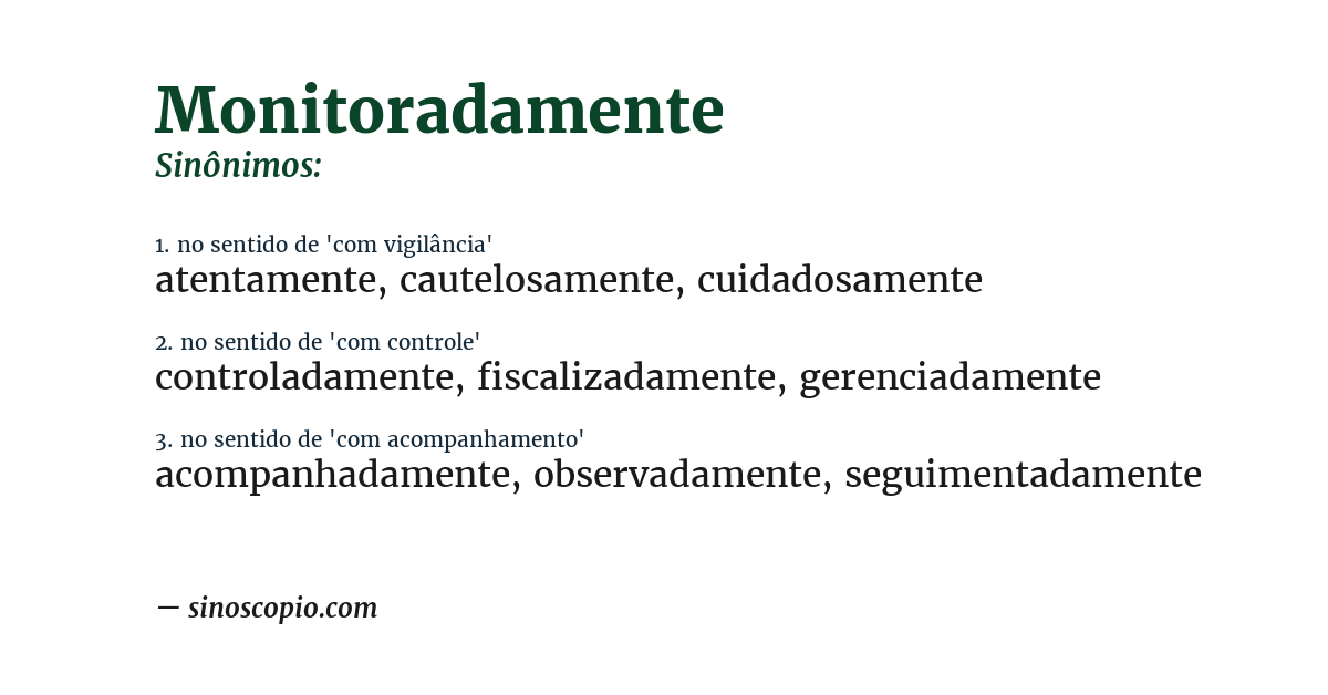 Sinônimo de monitoradamente