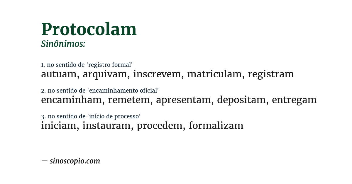 Sinônimo de protocolam