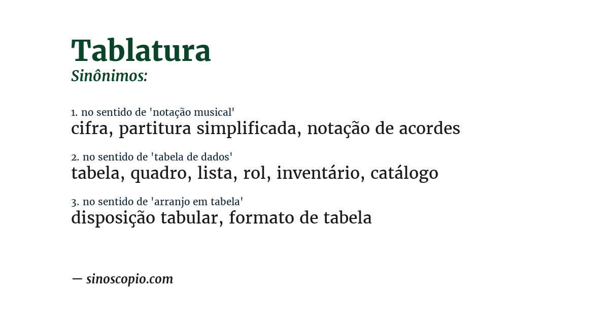 Sinônimo de tablatura