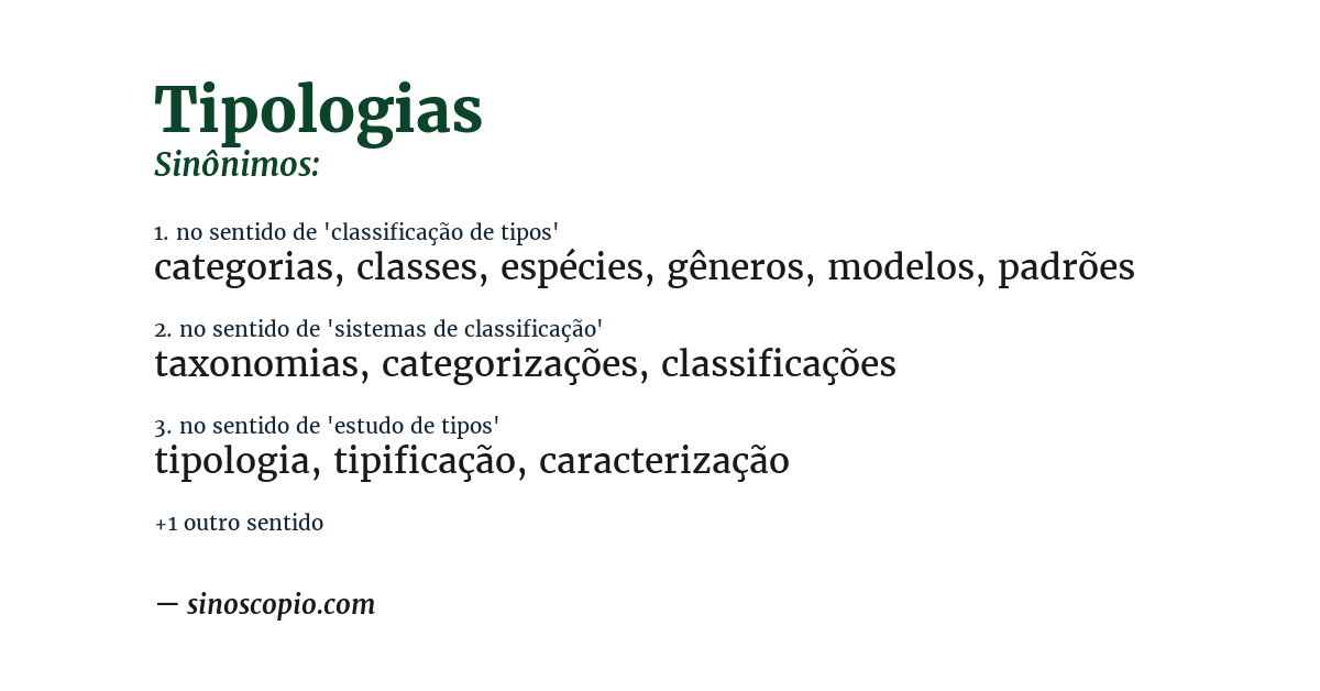 Sinônimo de tipologias