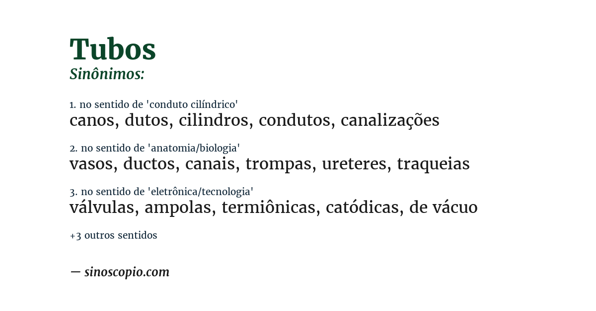 Sinônimo de tubos