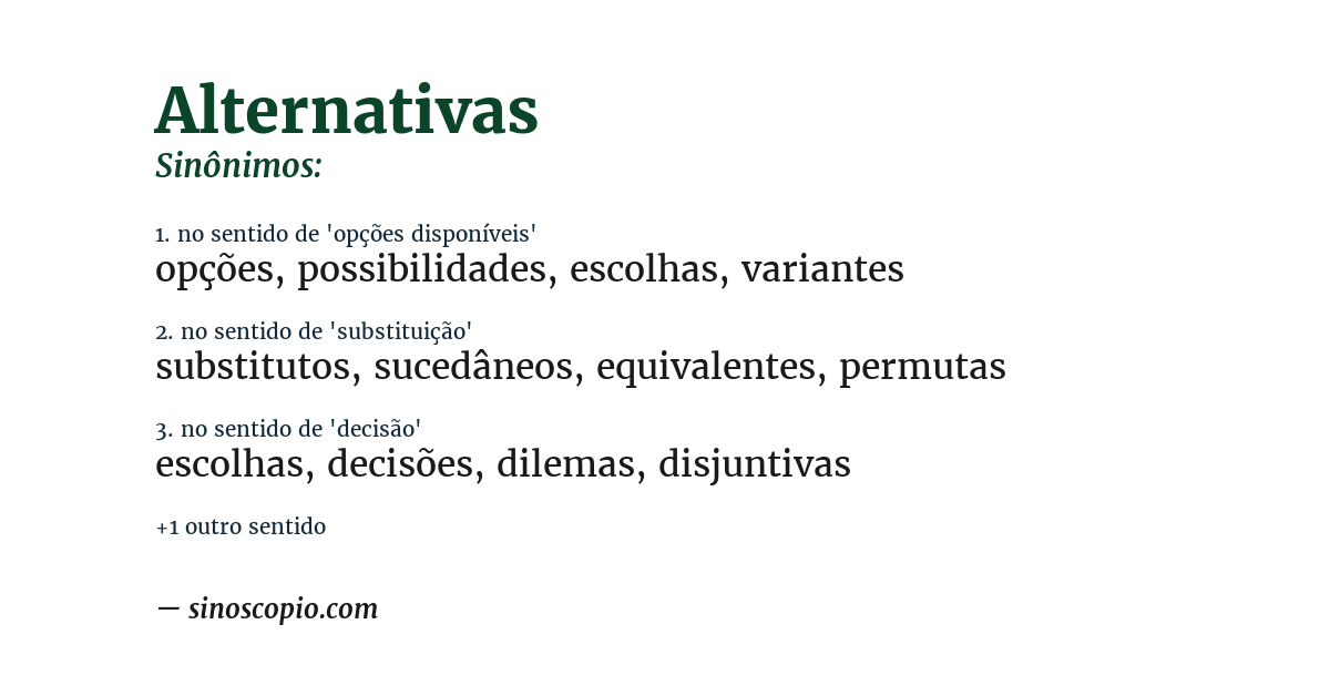 Sinônimo de alternativas