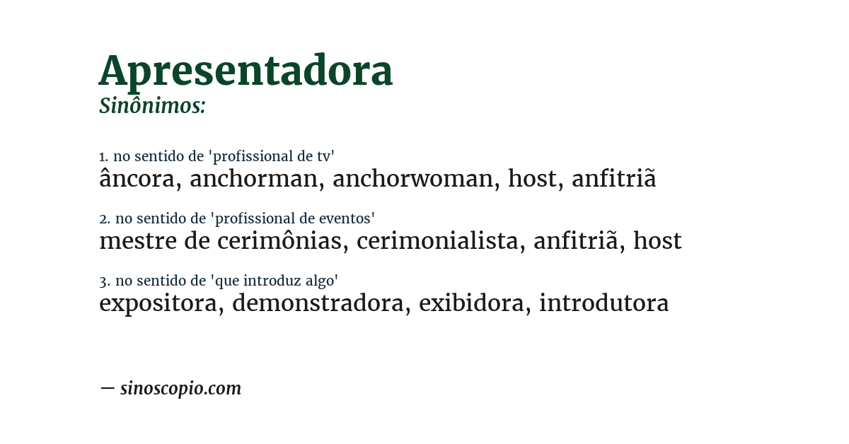 Sinônimo de apresentadora