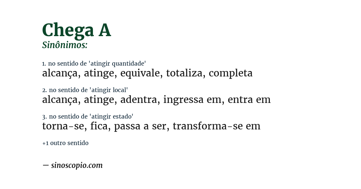 Sinônimo de chega a