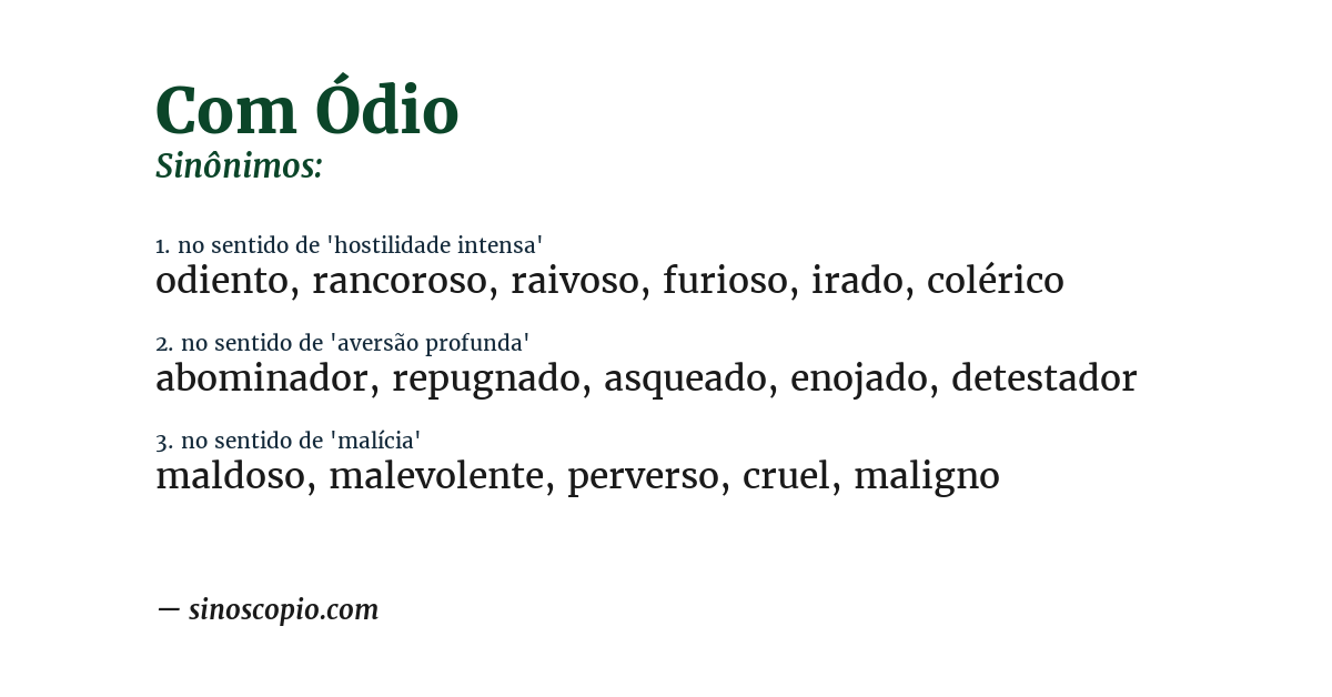 Sinônimo de com ódio