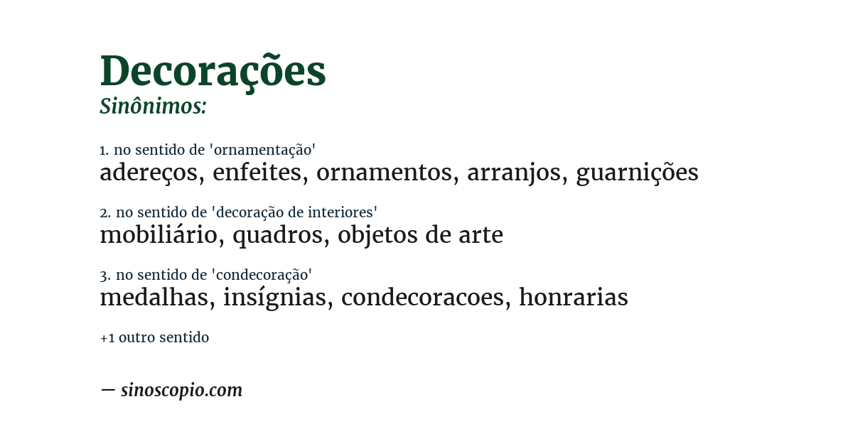 Sinônimo de decorações