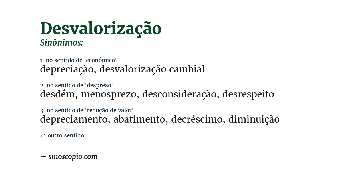 Sinônimo de desvalorização