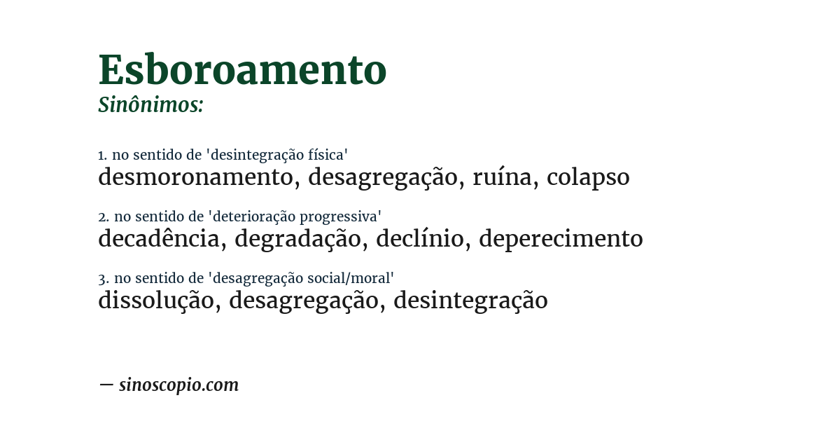 Sinônimo de esboroamento