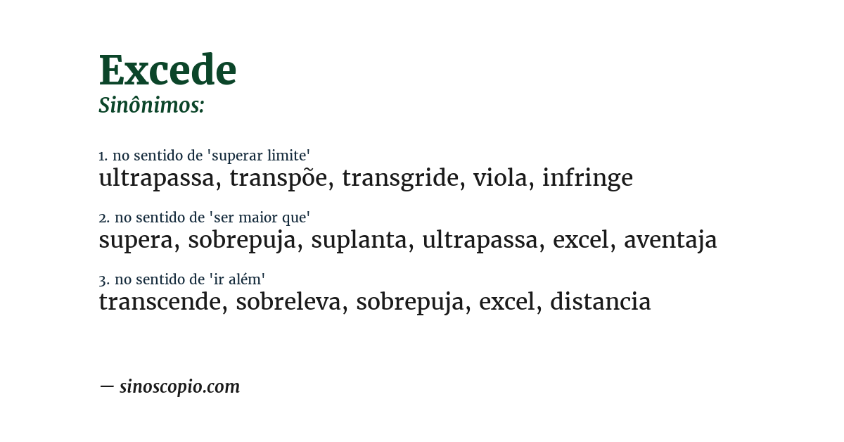 Sinônimo de excede