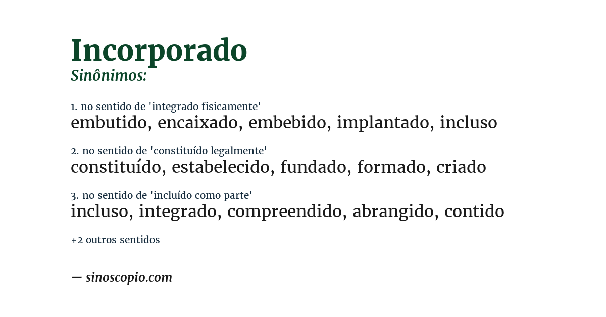 Sinônimo de incorporado