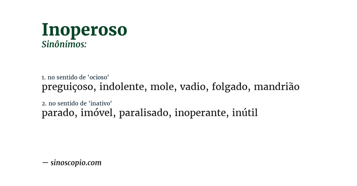 Sinônimo de inoperoso