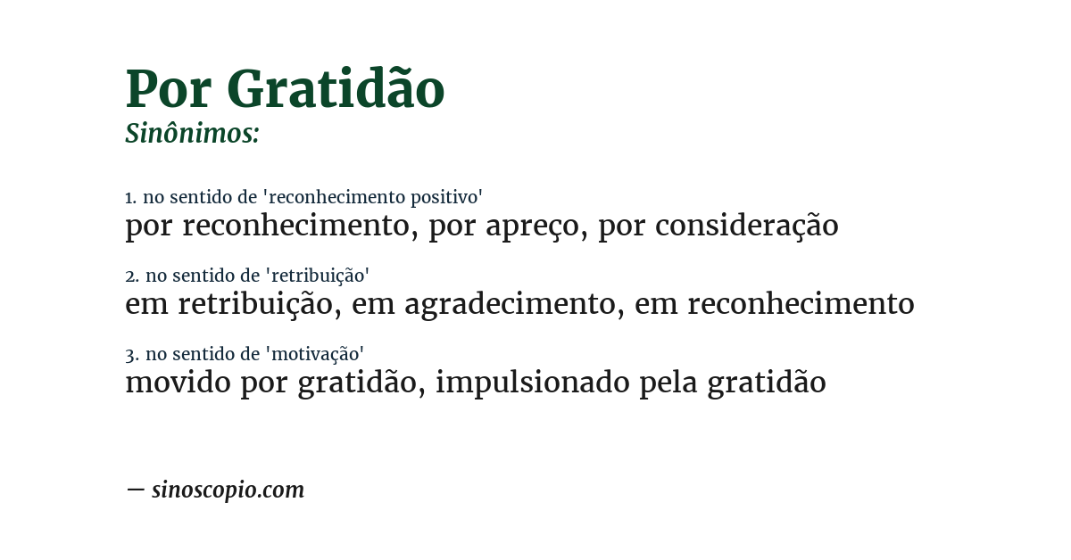 Sinônimo de por gratidão