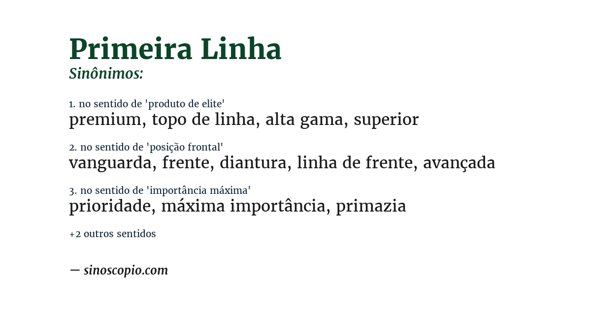 Sinônimo de primeira linha