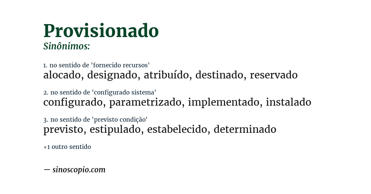 Sinônimo de provisionado