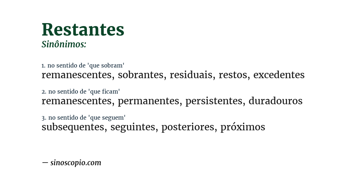 Sinônimo de restantes