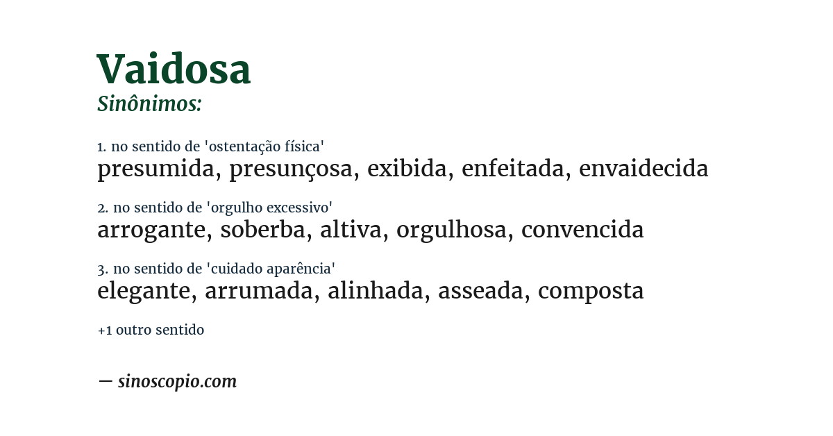 Sinônimo de vaidosa