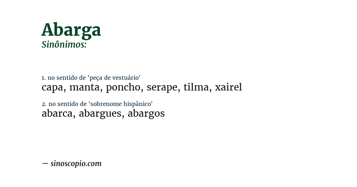 Sinônimo de abarga