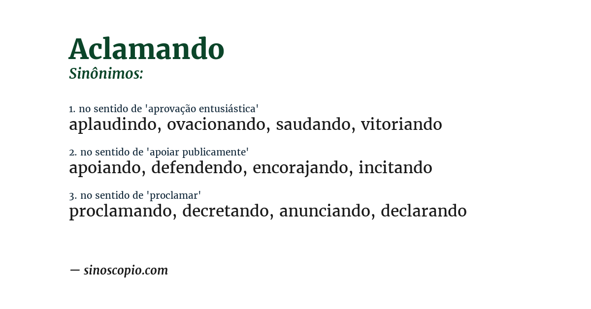 Sinônimo de aclamando