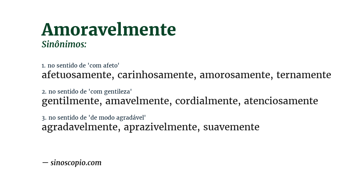 Sinônimo de amoravelmente