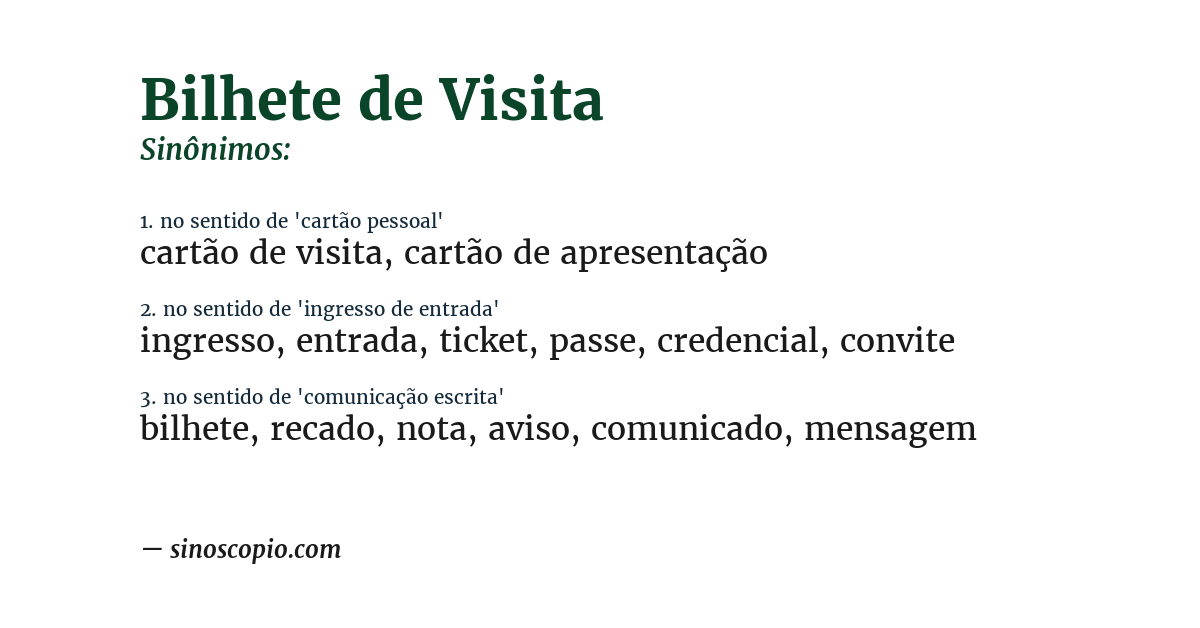Sinônimo de bilhete de visita