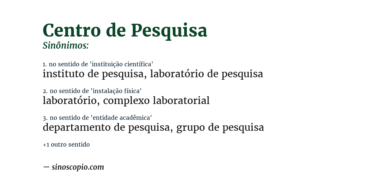 Sinônimo de centro de pesquisa