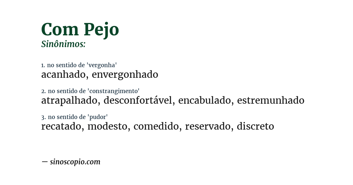 Sinônimo de com pejo