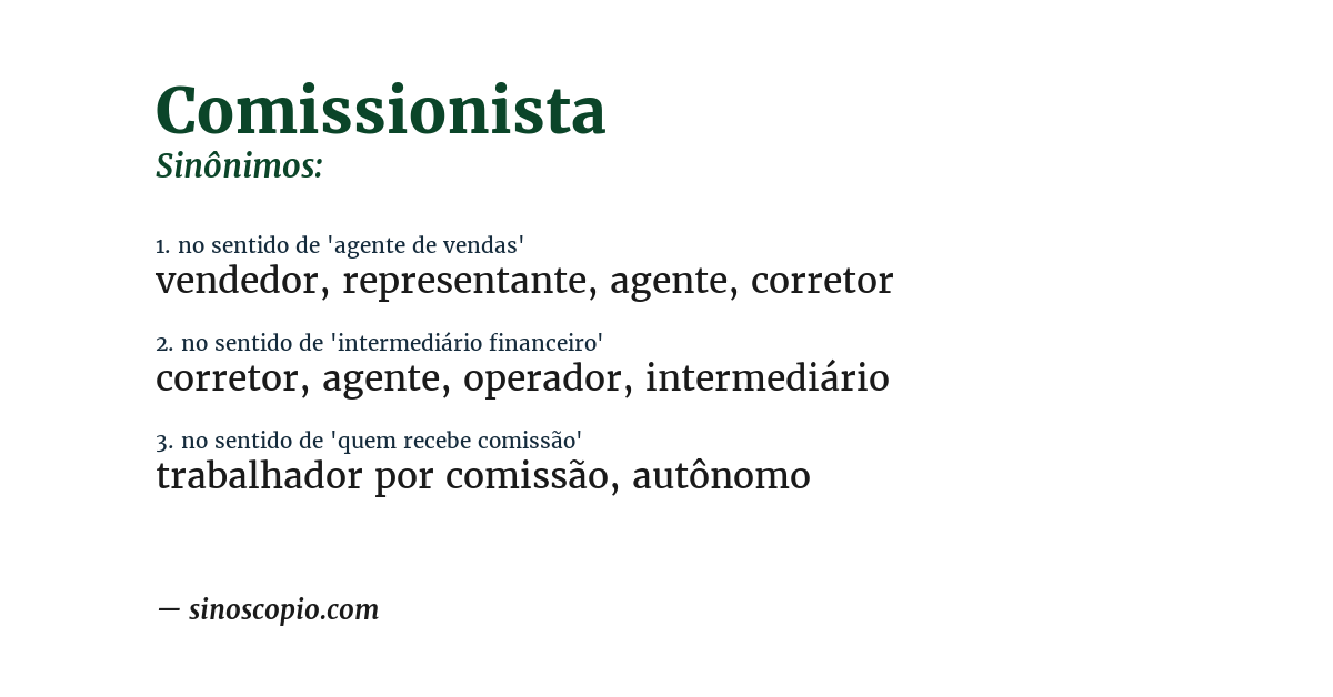 Sinônimo de comissionista