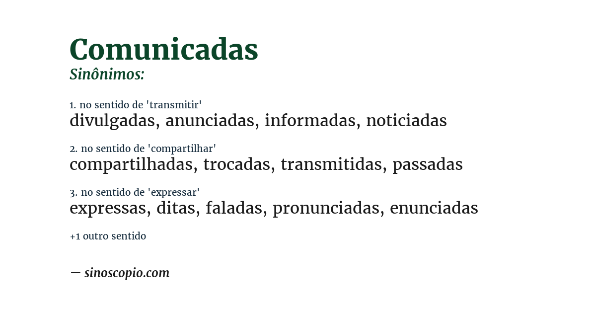 Sinônimo de comunicadas