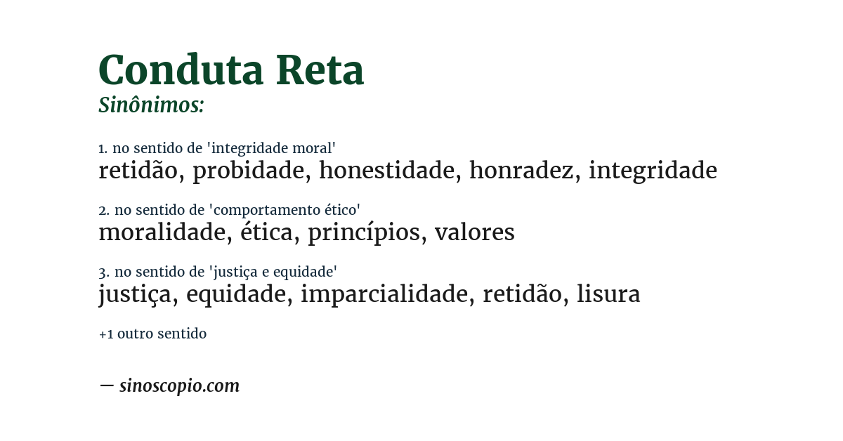 Sinônimo de conduta reta