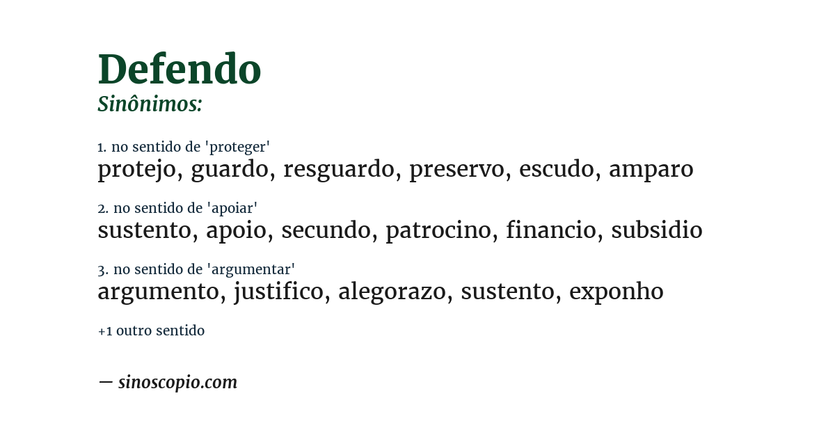 Sinônimo de defendo