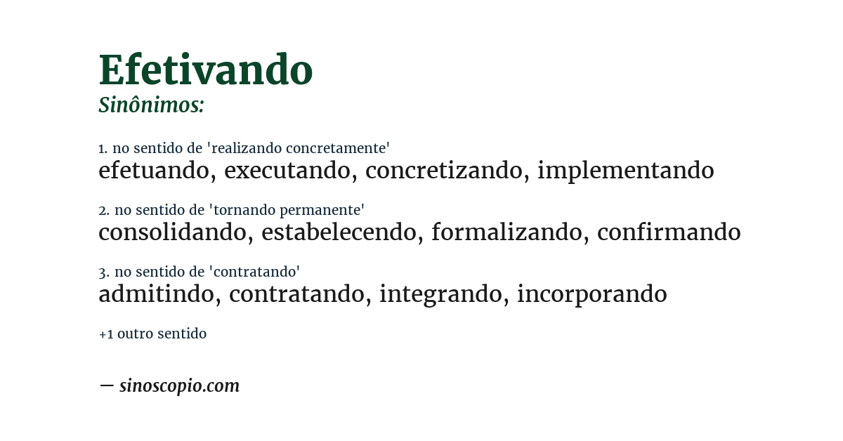 Sinônimo de efetivando