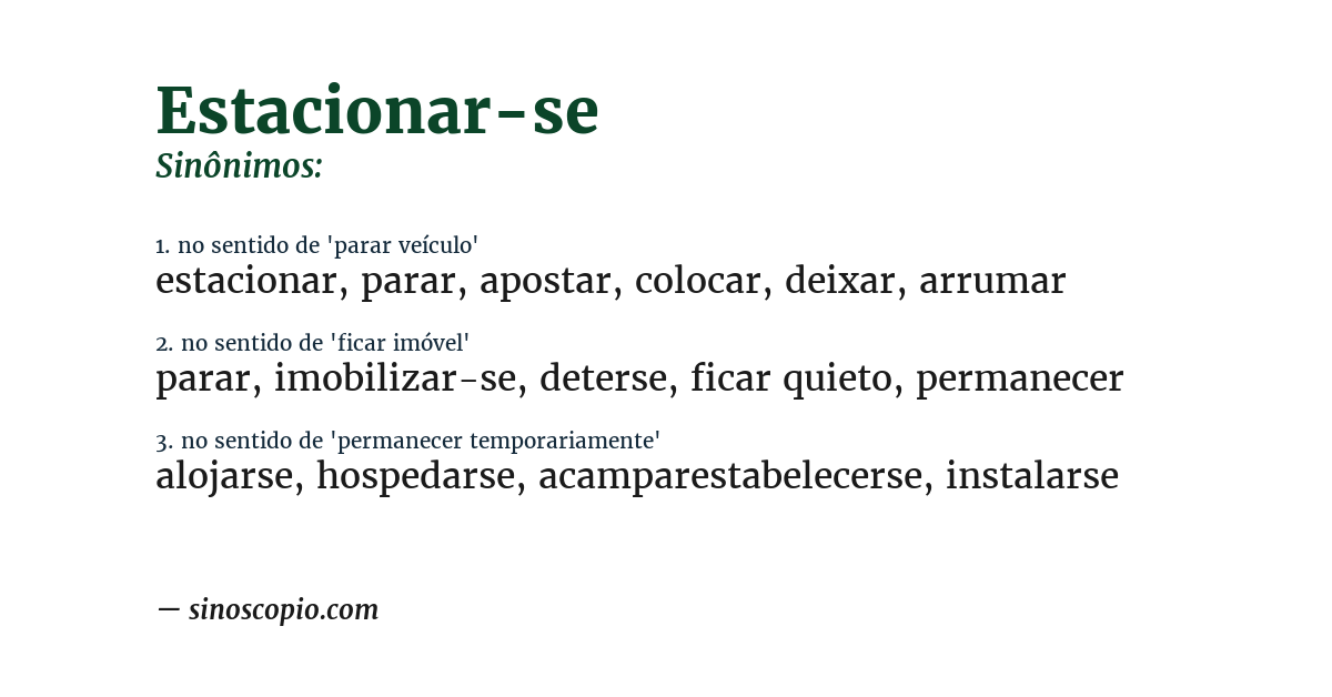 Sinônimo de estacionar-se