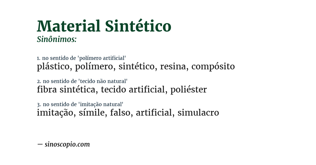 Sinônimo de material sintético