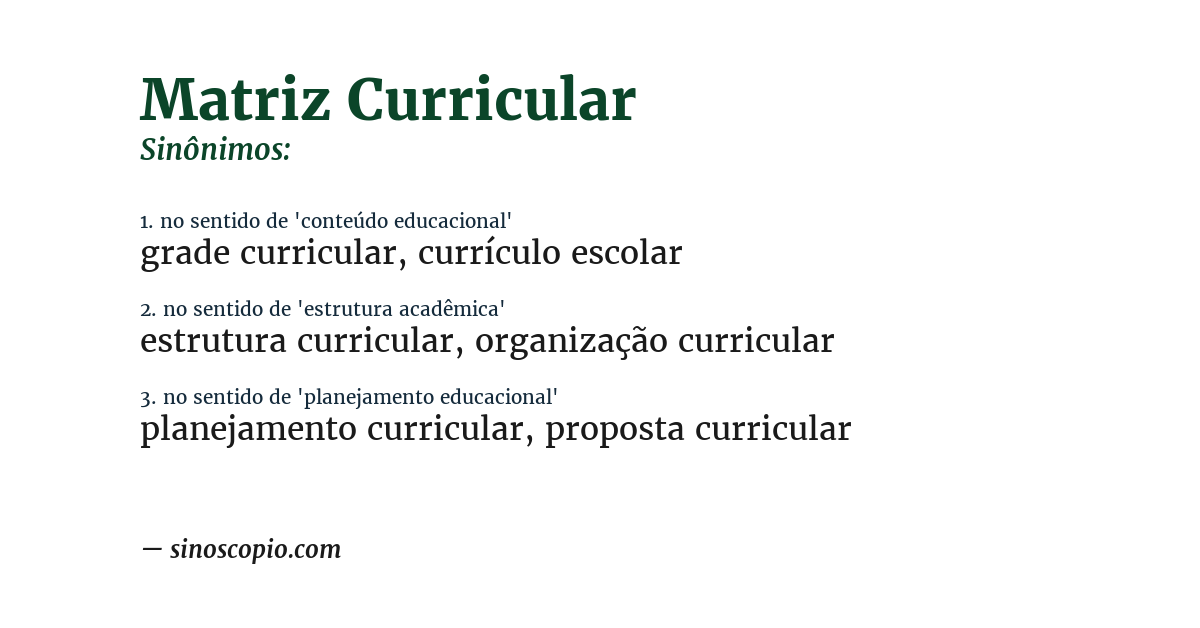 Sinônimo de matriz curricular
