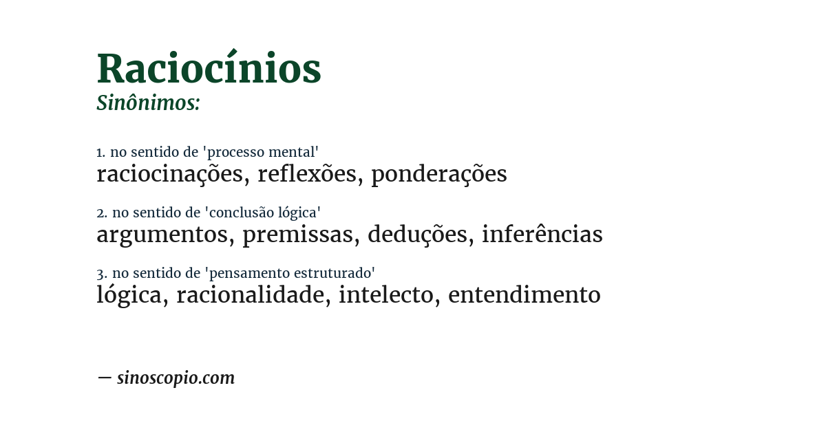 Sinônimo de raciocínios