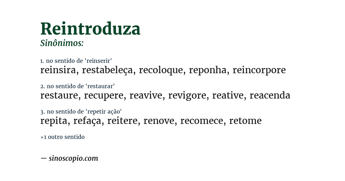 Sinônimo de reintroduza