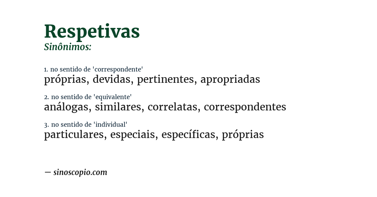 Sinônimo de respetivas