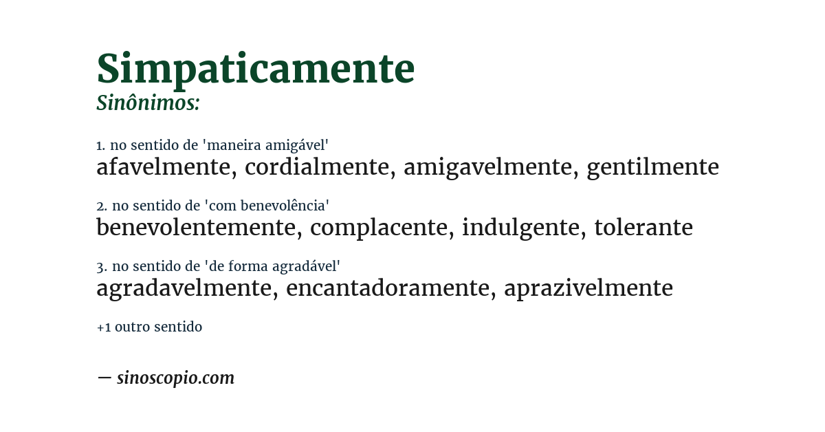 Sinônimo de simpaticamente
