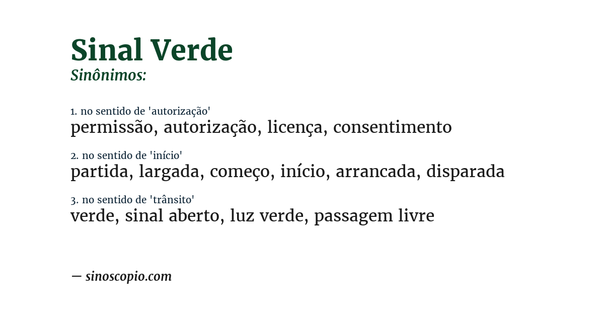 Sinônimo de sinal verde