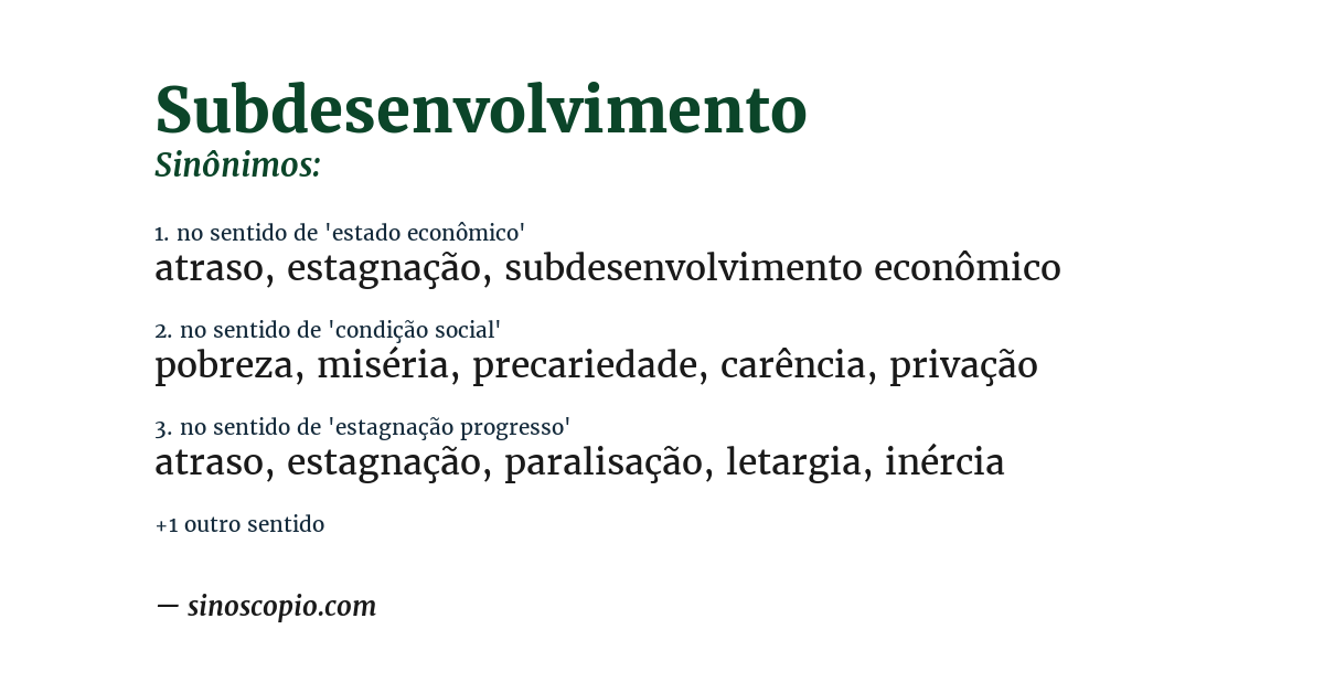 Sinônimo de subdesenvolvimento