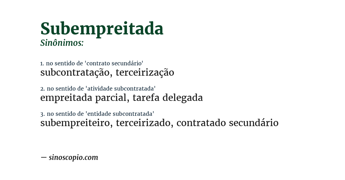 Sinônimo de subempreitada
