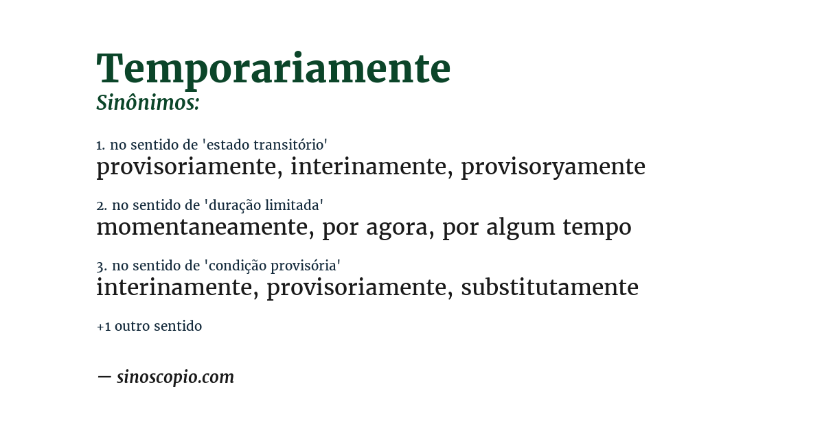 Sinônimo de temporariamente