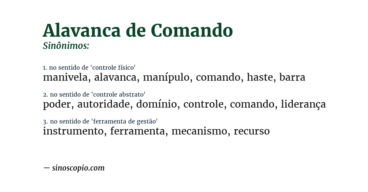 Sinônimo de alavanca de comando