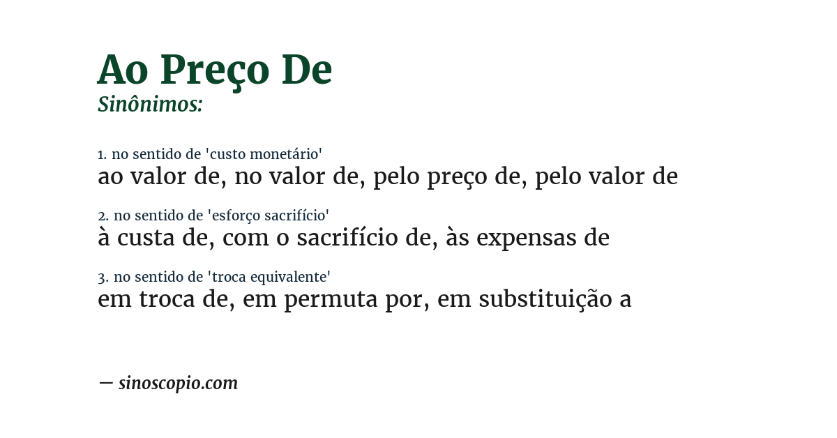 Sinônimo de ao preço de