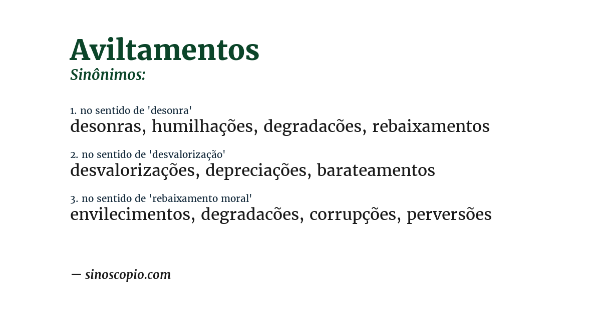 Sinônimo de aviltamentos