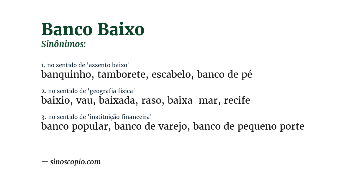 Sinônimo de banco baixo