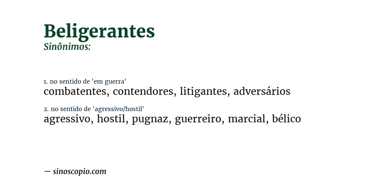 Sinônimo de beligerantes