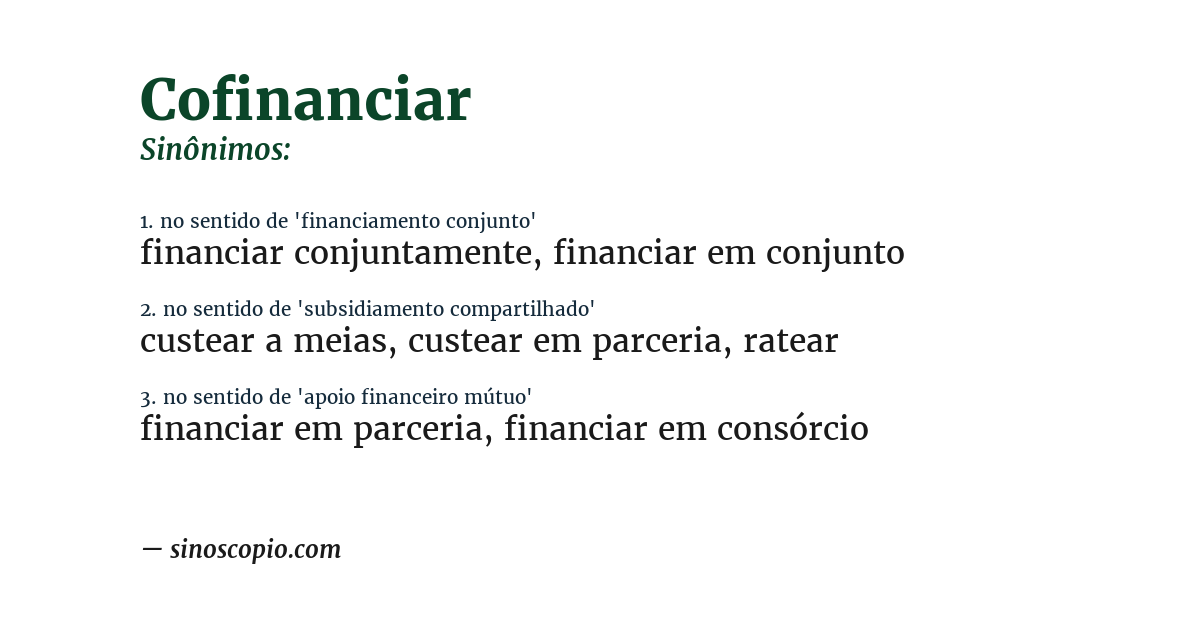 Sinônimo de cofinanciar