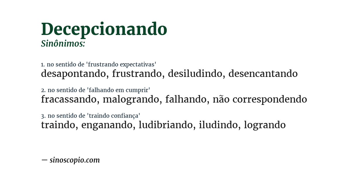 Sinônimo de decepcionando